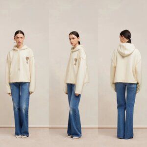 AMI PARIS De Coeur Ivory Tulle Embroidery Hoodie
